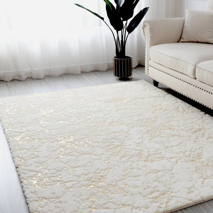 Golden White Shimmery Soft Cozy Fuzzy Faux Fur Area Rug/Carpet
