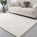 Golden White Shimmery Soft Cozy Fuzzy Faux Fur Area Rug/Carpet