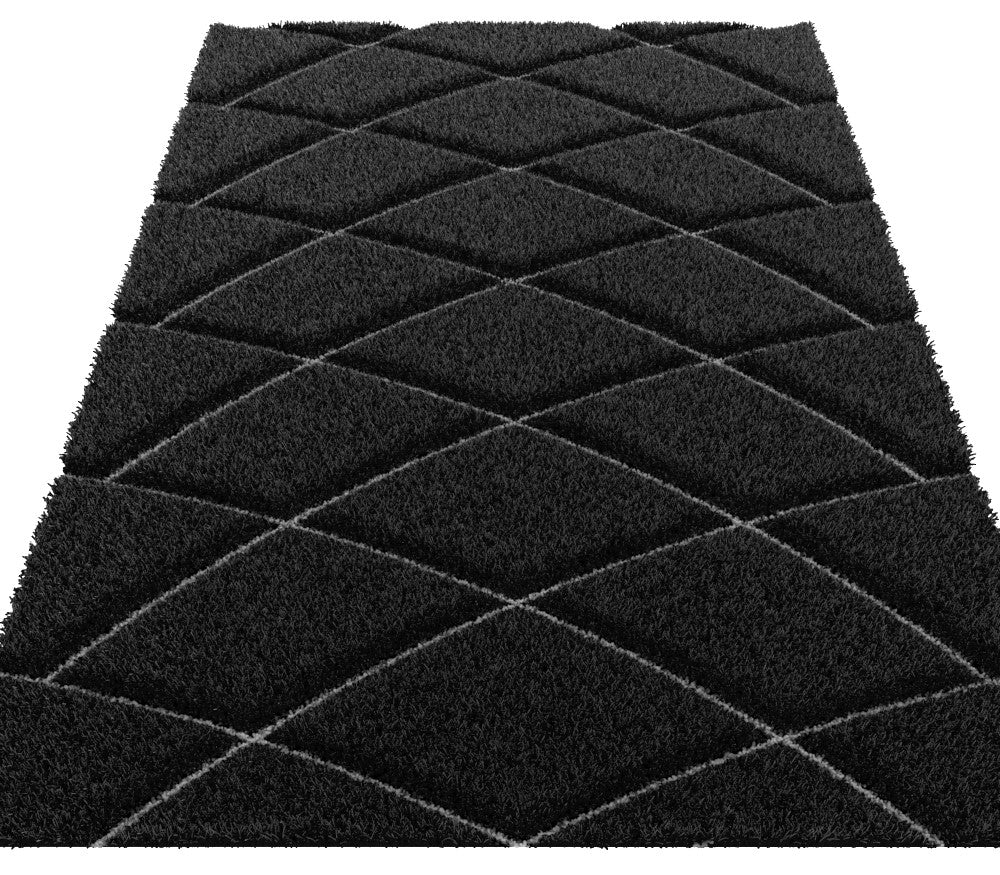 Plush Fluffy Shine 3D Geometric Dimond Shag Area Rug/Carpet Black