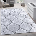  Geometric Silver Plush Fluffy Shine 3D Shag Area Rug/Carpet
