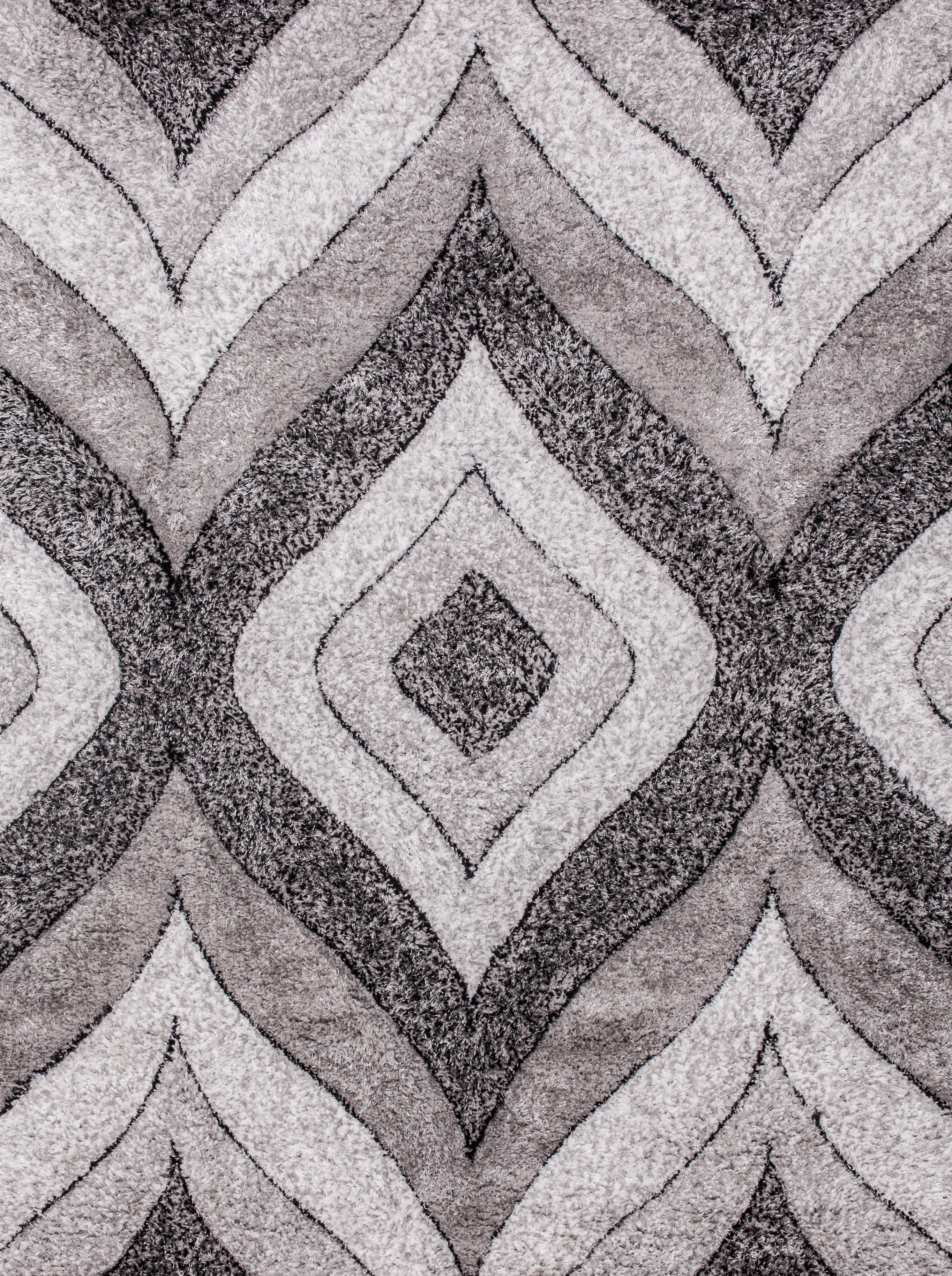 Plush Fluffy Shine 3D Geometric Dimond Shag Area Rug/Carpet Gray Silver