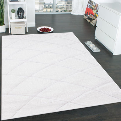 Plush Fluffy Shine 3D Geometric Dimond Shag Area Rug/Carpet White