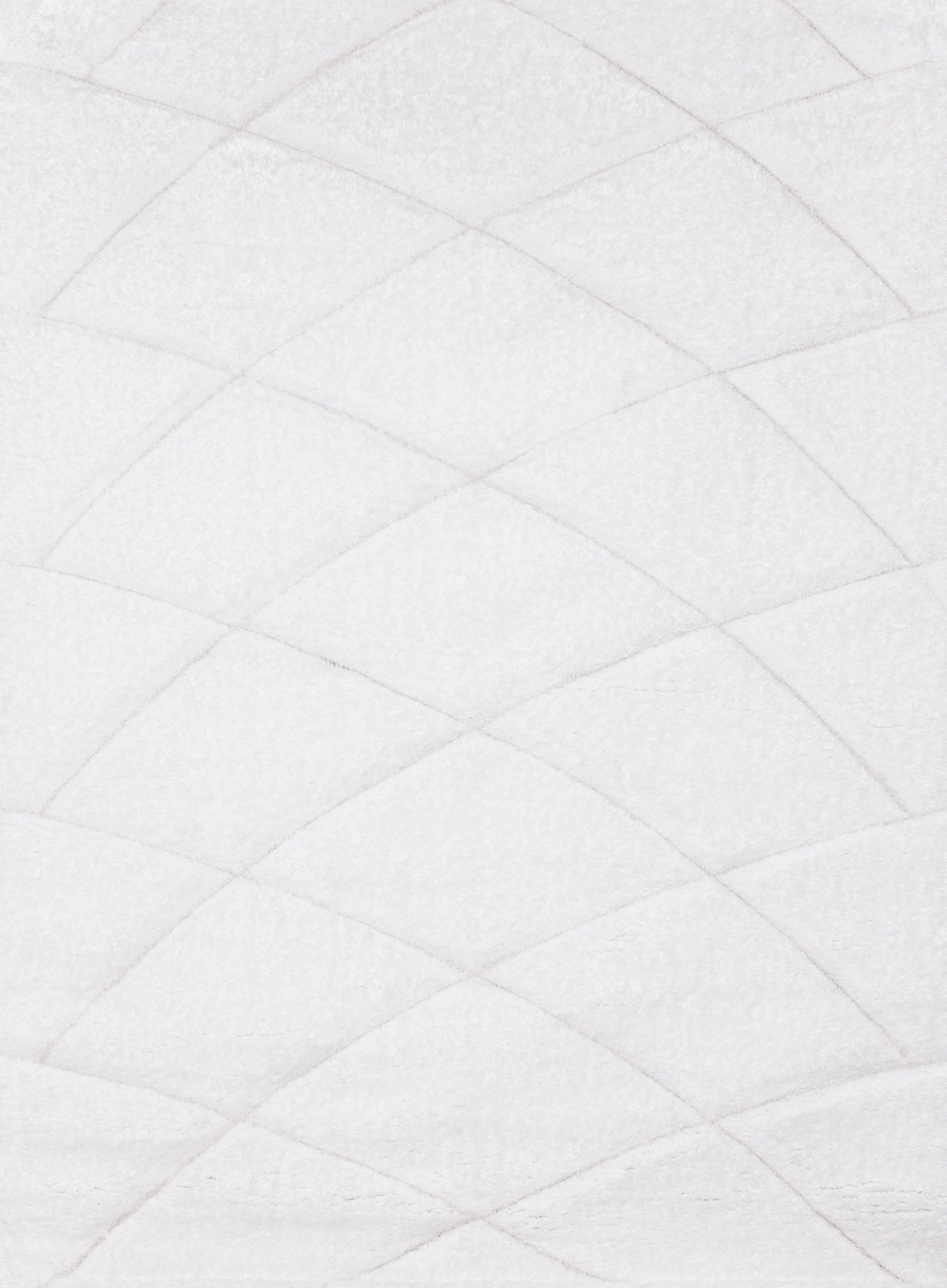 Plush Fluffy Shine 3D Geometric Dimond Shag Area Rug/Carpet White