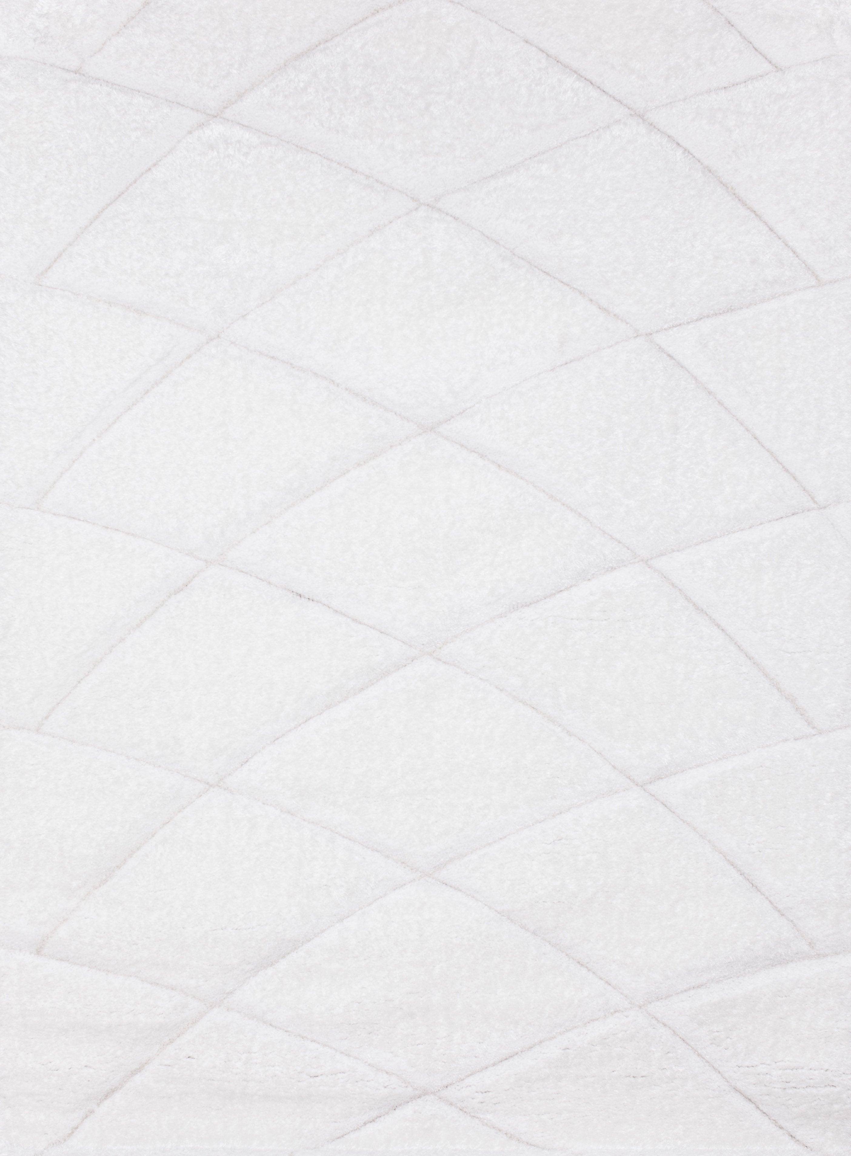 Plush Fluffy Shine 3D Geometric Dimond Shag Area Rug/Carpet White