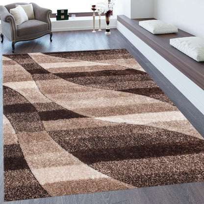 Plush Fluffy Shine 3D Wave Earth Tones/Brown Shag Area Rug/Carpet