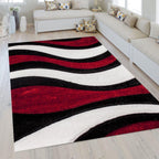 Plush Fluffy Shine 3D Wave Red White Black Shag Area Rug/Carpet