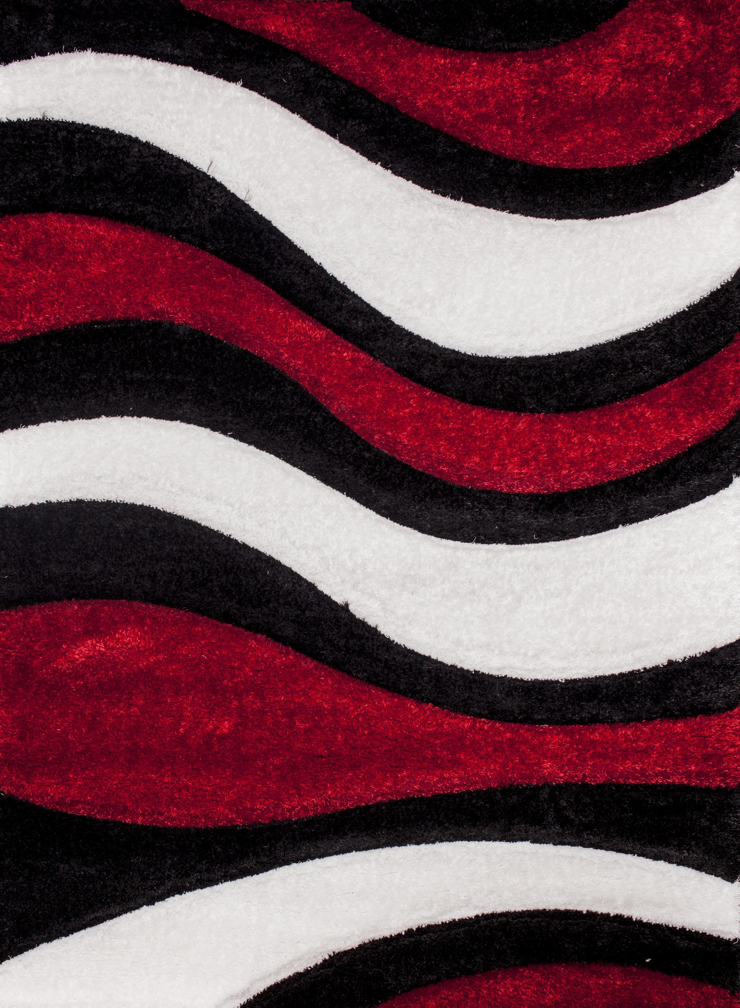 Plush Fluffy Shine 3D Wave Red White Black Shag Area Rug/Carpet
