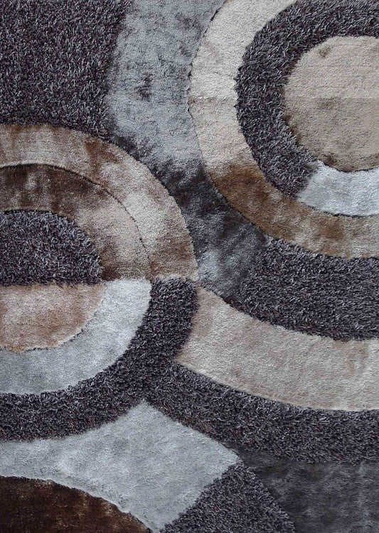 Circle Earth Tone Design Plush Fluffy Multi-textural Shag Area Rug/ Carpet