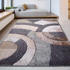 Circle Earth Tone Design Plush Fluffy Multi-textural Shag Area Rug/ Carpet
