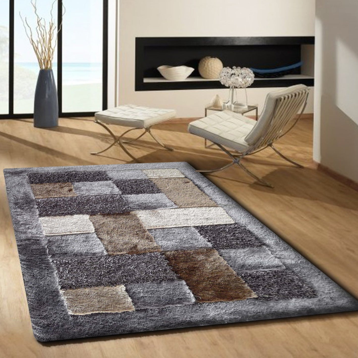 Square Plush Design Shag Area Rug/Carpet