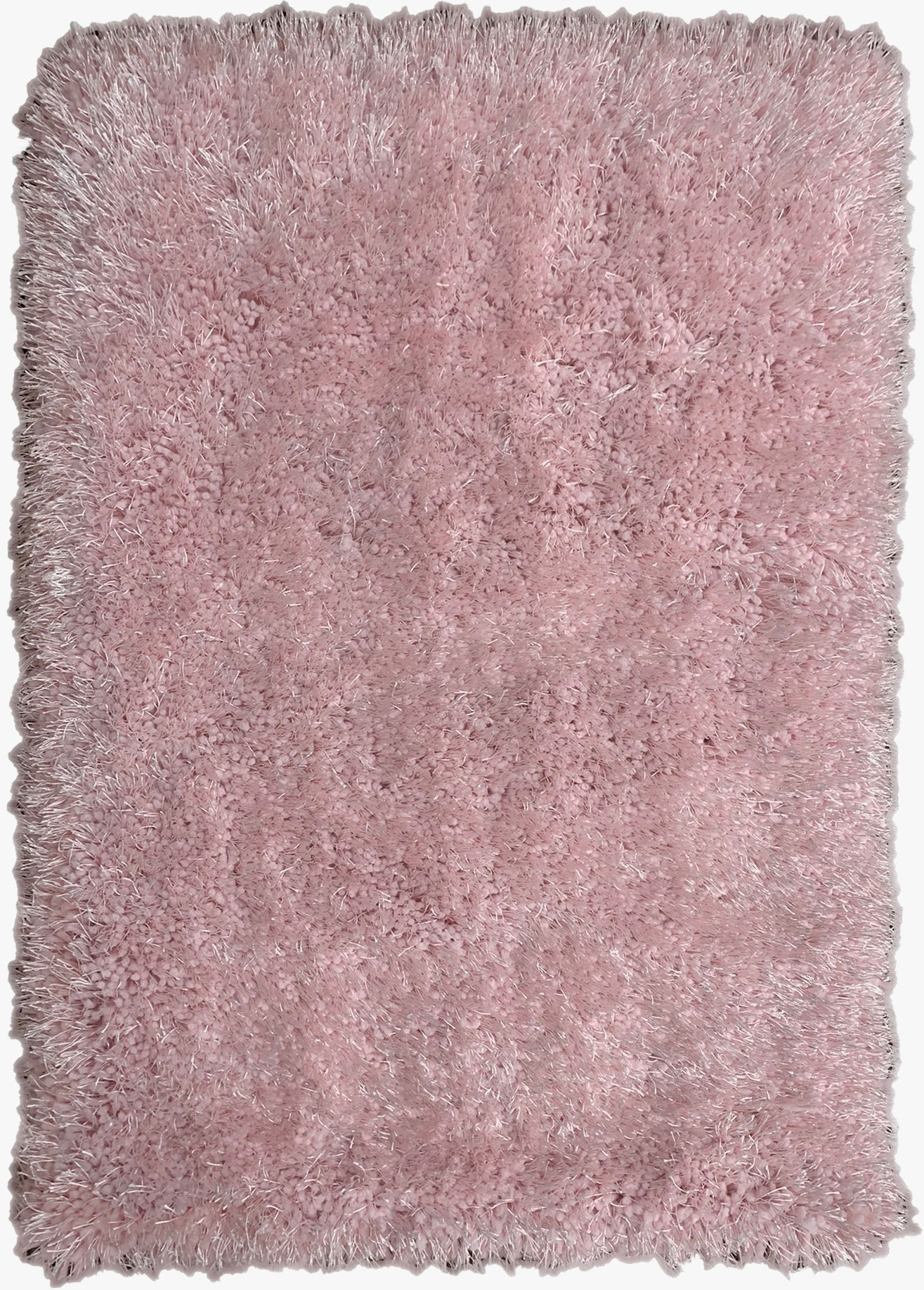 Pale Or Dusty Pink Solid Shag Area Rug/Carpet - Crafted from 100% Polyester, Plush Fluffy Shine, Thick and Thin Yarns Design