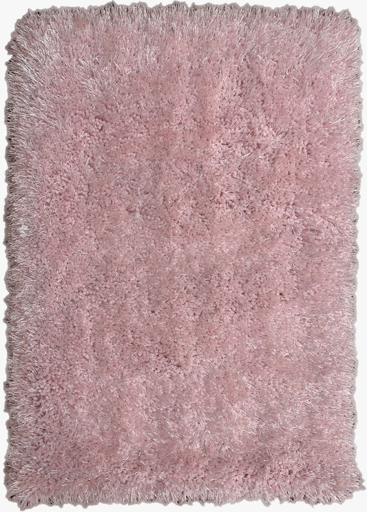 Pale Or Dusty Pink Solid Shag Area Rug/Carpet - Crafted from 100% Polyester, Plush Fluffy Shine, Thick and Thin Yarns Design