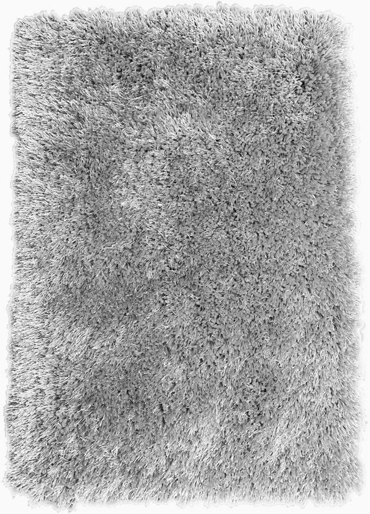 Silver Solid Shag Area Rug/Carpet - Crafted from 100% Polyester, Plush Fluffy Shine, Thick and Thin Yarns Design