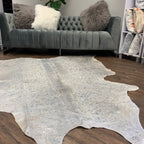 Real Leather Cowhide Silver Metallic On White