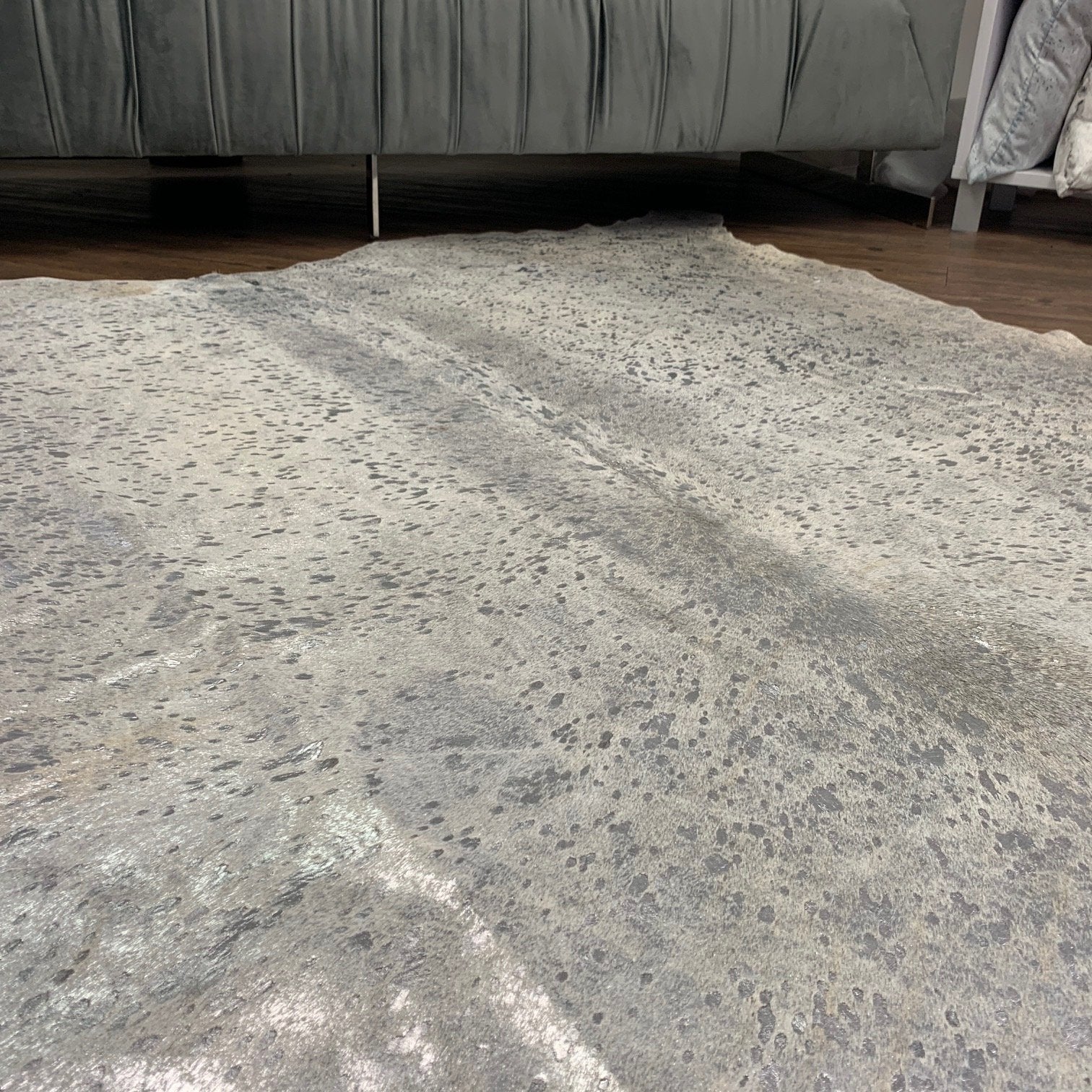 Real Leather Cowhide Silver Metallic On White