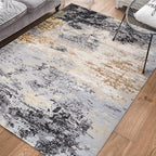 Soft Abstract Black Beige Yellow Cozy Comfortable Print Design Area Rug/ Carpet