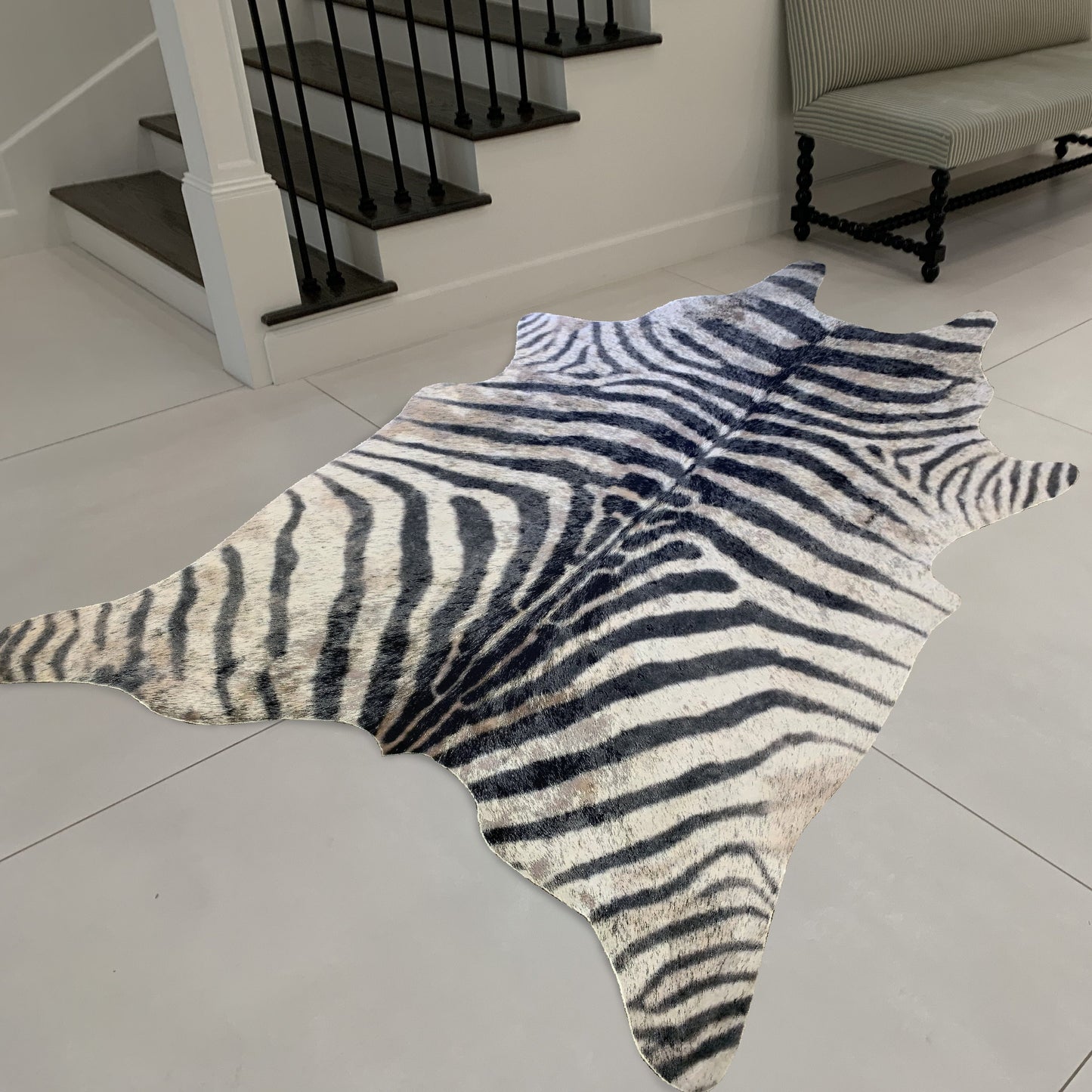 zebra Vegan Metallic Shinny Glow Faux Hide / Cowhide Area Rug / Carpet