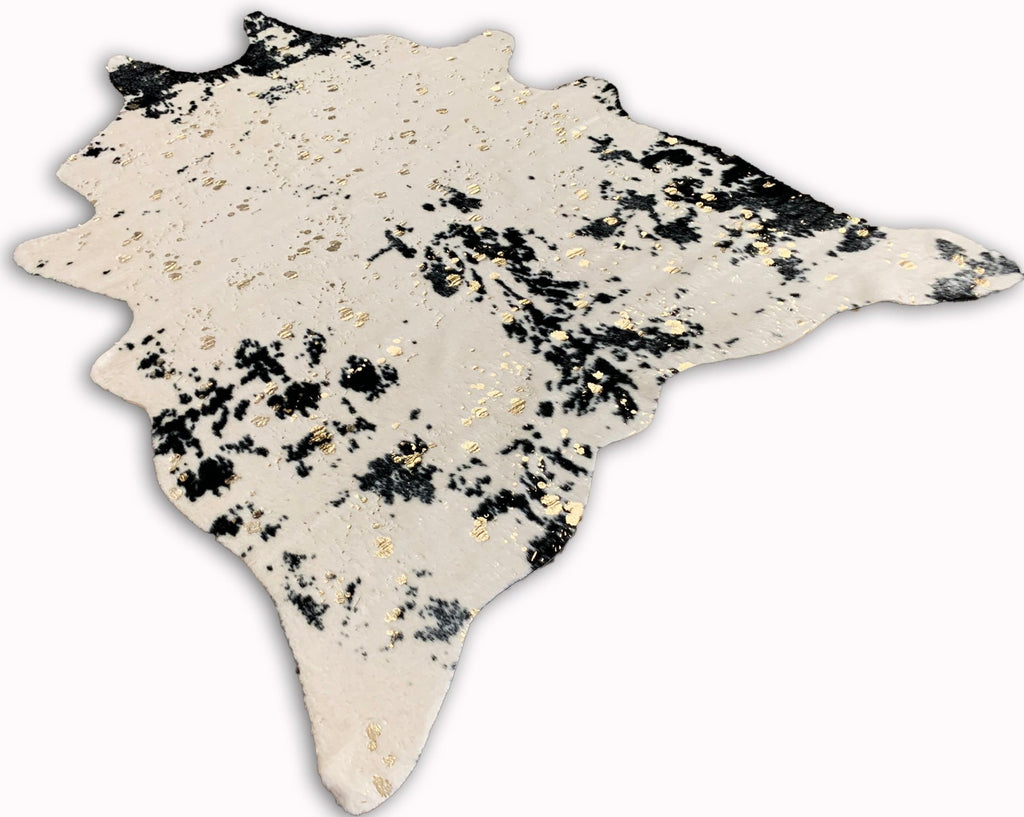 Vegan Cream Metallic Shinny Glow Faux Hide/Cowhide Area Rug/Carpet