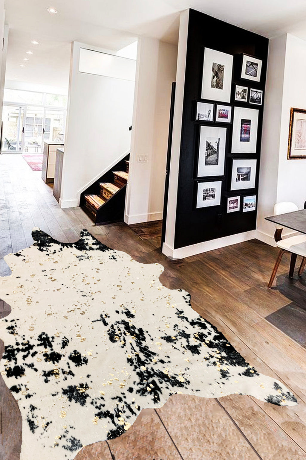 Vegan Cream Metallic Shinny Glow Faux Hide/Cowhide Area Rug/Carpet