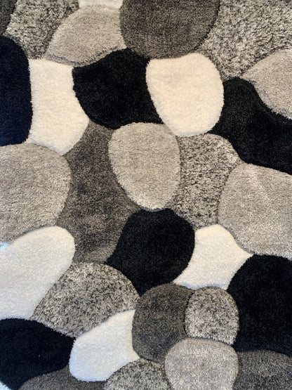 Plush Fluffy Shine 3D Stone Silver Black White Shag Area Rug/Carpet