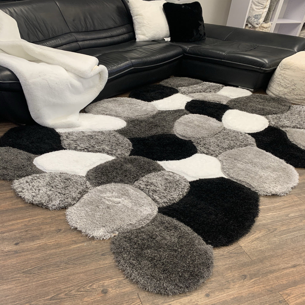 Plush Fluffy Shine 3D Stone Silver Black White Shag Area Rug/Carpet