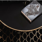 Enchanting Black Mermaid Half Moon Rug with Shimmery Golden Metallic Faux Fur Chinchilla Touch