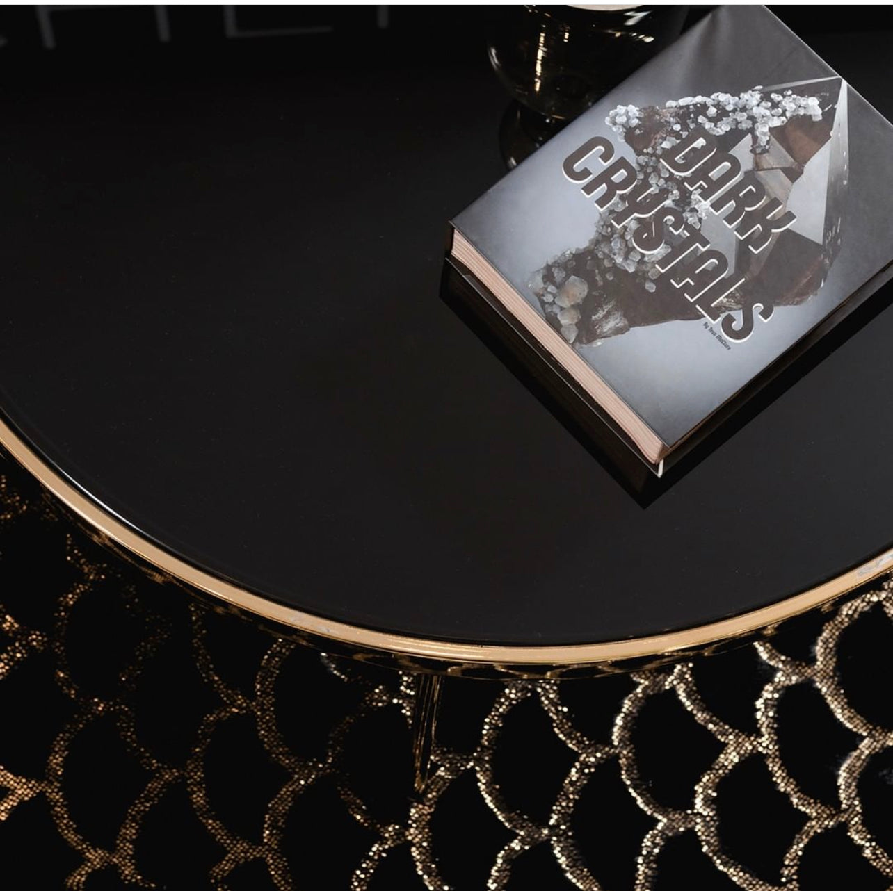 Enchanting Black Mermaid Half Moon Rug with Shimmery Golden Metallic Faux Fur Chinchilla Touch