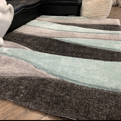 Plush Fluffy Shine 3D Wave Aqua Gray Silver Shag Area Rug/Carpet