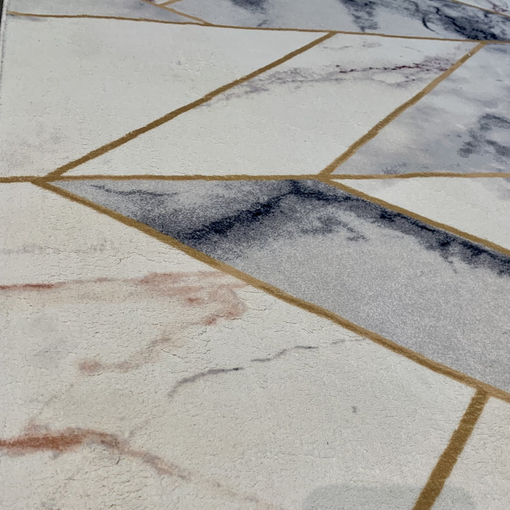 White Marble Multicolor Triangle Abstract Soft Fluffy Cozy Comfortable Print Design Area Rug/ Carpet