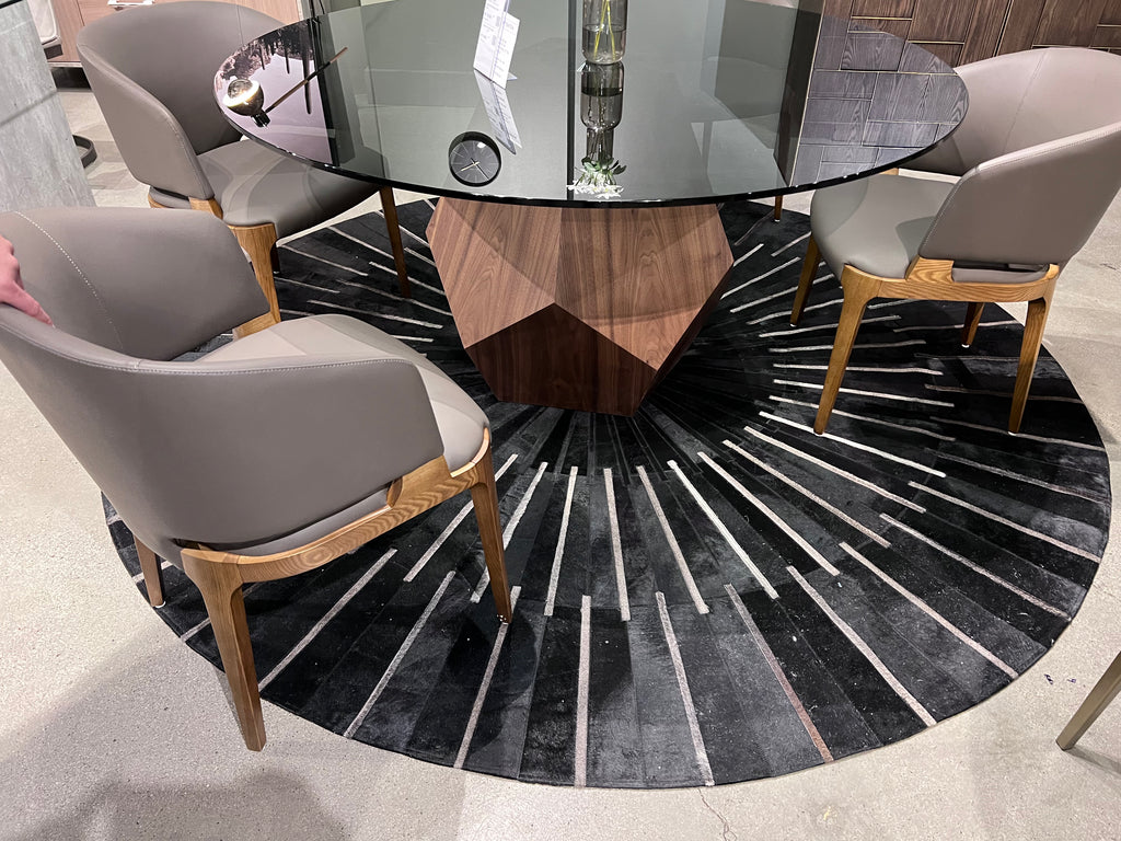 Geometric Round Cowhide Patchwork Rug – Black with Charcoal Stripes - Patchwork PCH216 Round