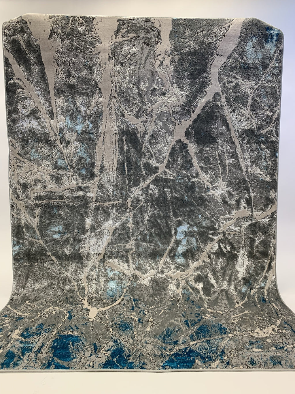 Abstract Blue/ Platinum Metallic Area Rug