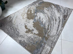 Polyester Silver with Gold Viscose Blend Swirl Design Rug/Carpet - Style# Maximus 240 - Color-Changing Flat Weave Rug