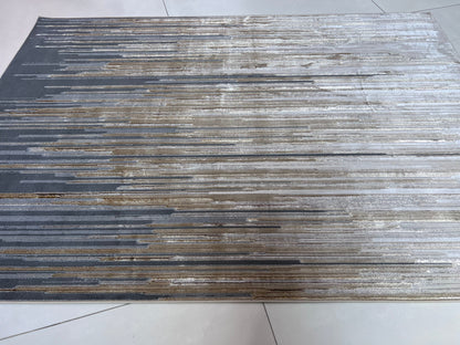 Polyester Silver with Gold Viscose Blend Geometric Design Rug/Carpet - Style# Maximus 241 - Color-Changing Flat Weave Rug