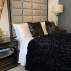 Braided Fluffy Faux Fur Chinchilla Black Bed Cover/ Coverlet/ Bed Spread/ Blanket/ Comforter/ King Cal Size - Queen Size