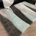 Plush Fluffy Shine 3D Wave Aqua Gray Silver Shag Area Rug/Carpet