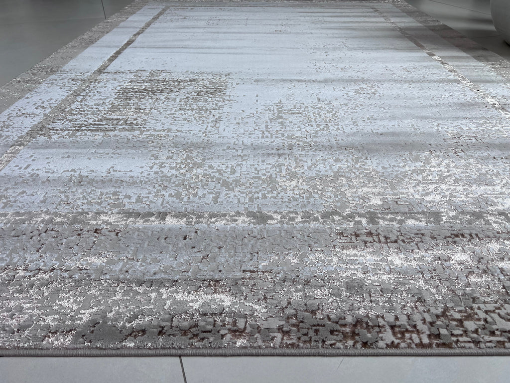 Polyester Silver with Gold Viscose Blend Border Design Rug/Carpet - Style# Maximus 245 - Color-Changing Flat Weave Rug