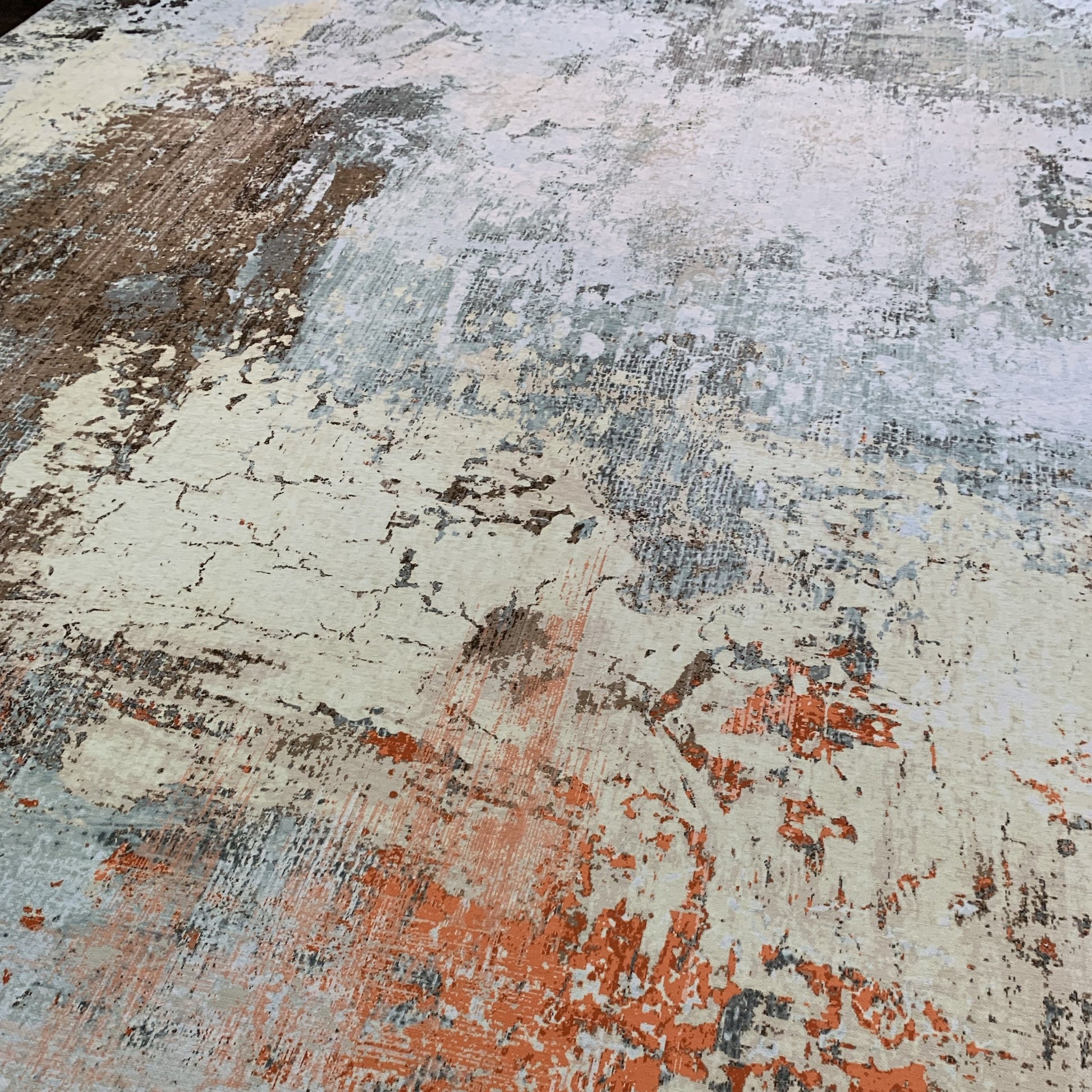 Orange Brown Beige Vintage Rusty Print Style Area Rug/ Carpet