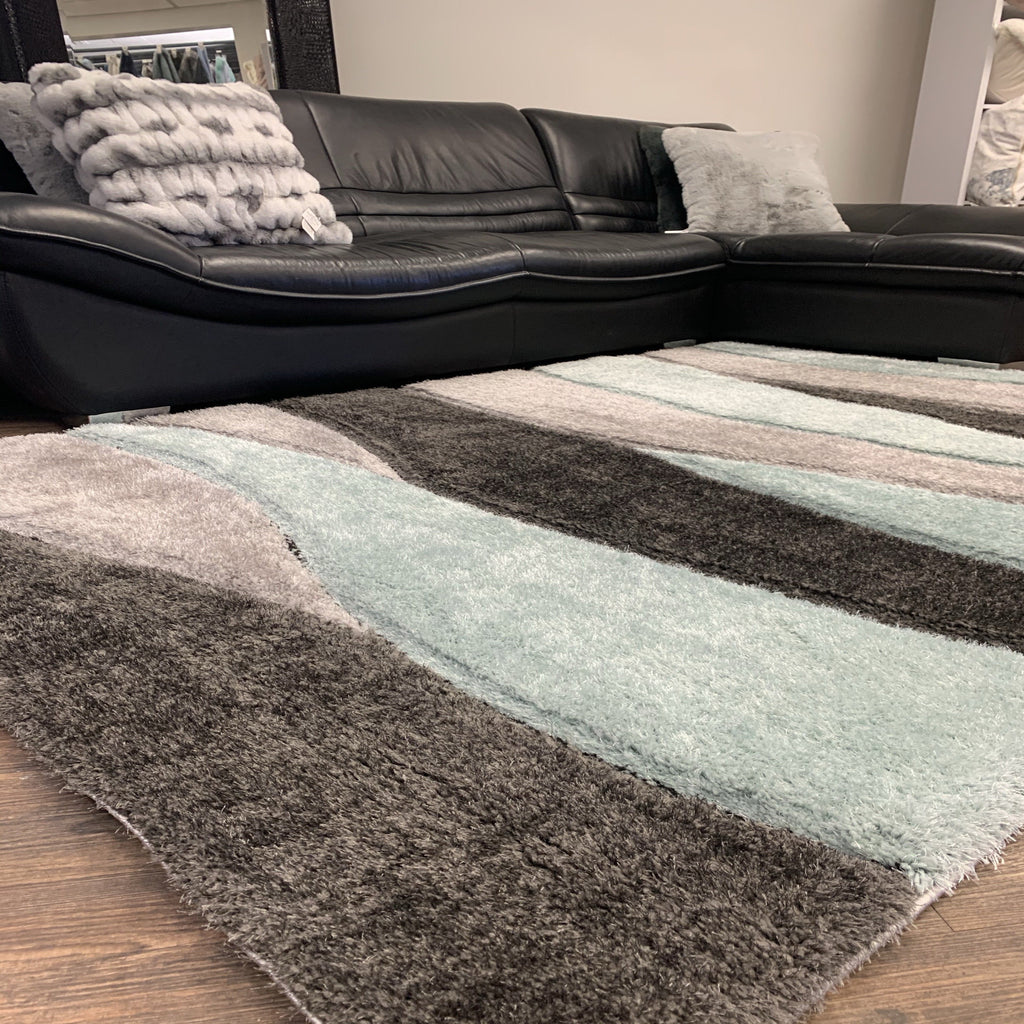 Plush Fluffy Shine 3D Wave Aqua Gray Silver Shag Area Rug/Carpet