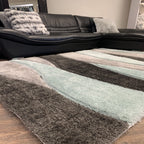 Plush Fluffy Shine 3D Wave Aqua Gray Silver Shag Area Rug/Carpet