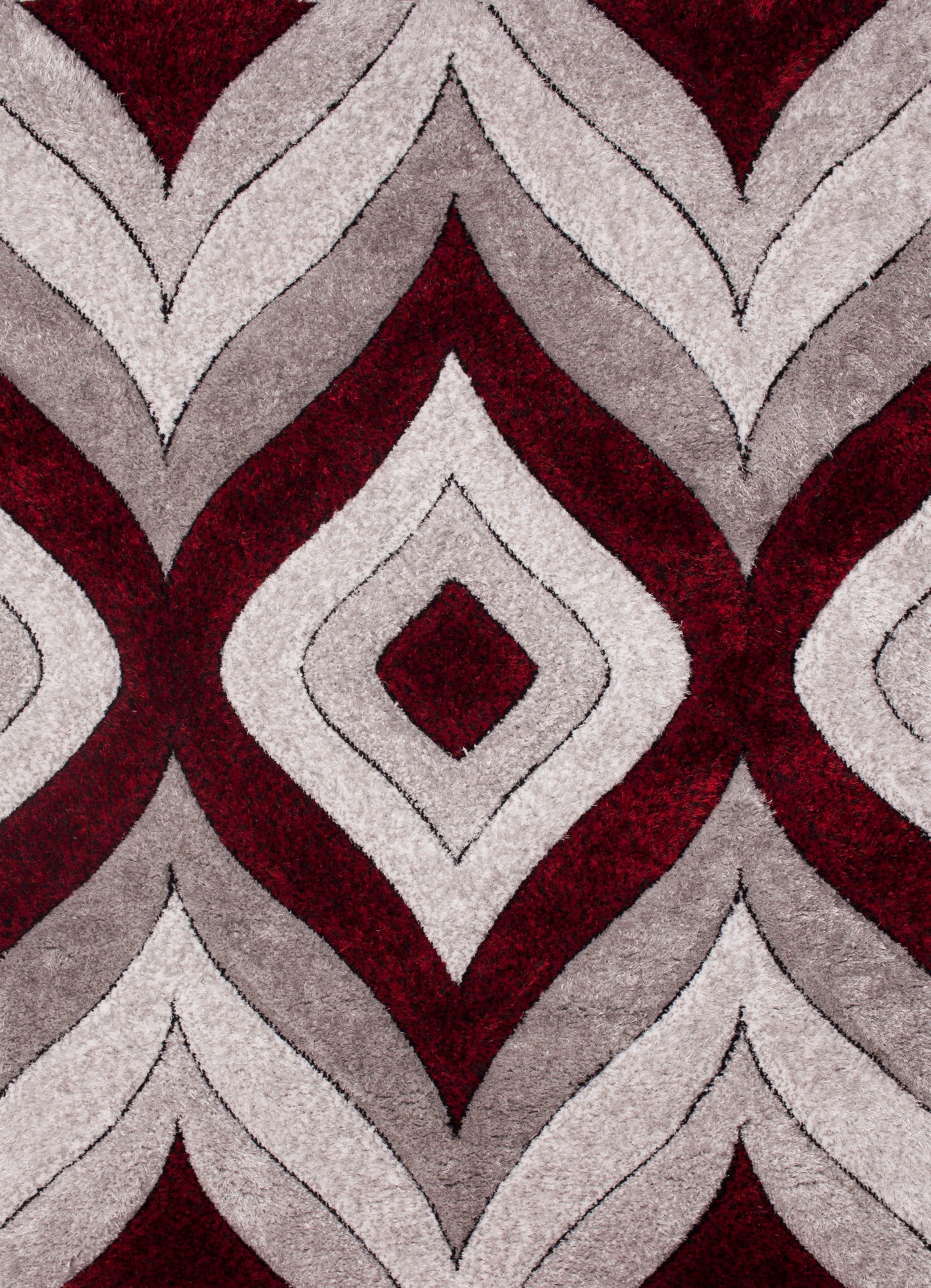 Plush Fluffy Shine 3D Geometric Dimond Shag Area Rug/Carpet Gray Silver Red