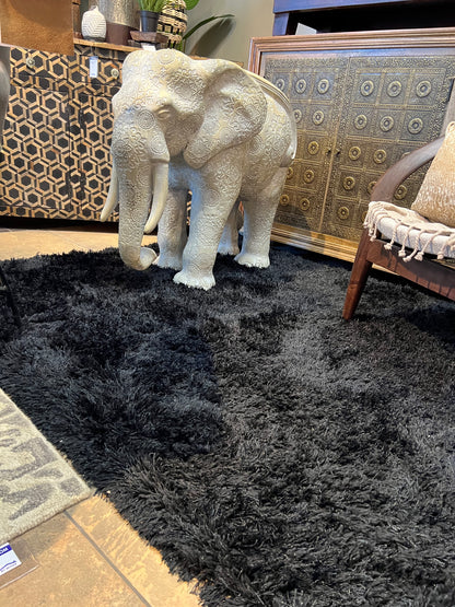 Black Solid Shag Area Rug/Carpet - Crafted from 100% Polyester, Plush Fluffy Shine, Thick and Thin Yarns Design