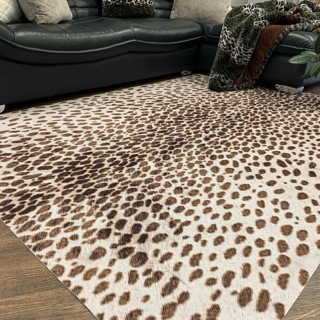 Vegan Brown Beige Cream Faux Hide/Cowhide Area Rug/Carpet