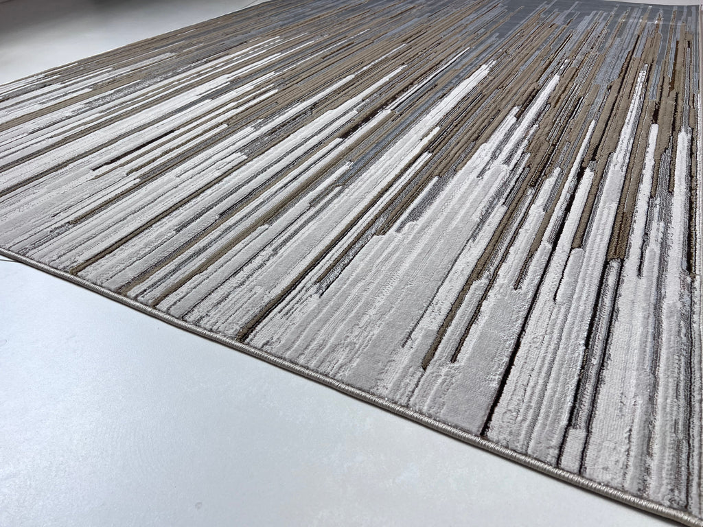 Polyester Silver with Gold Viscose Blend Geometric Design Rug/Carpet - Style# Maximus 241 - Color-Changing Flat Weave Rug
