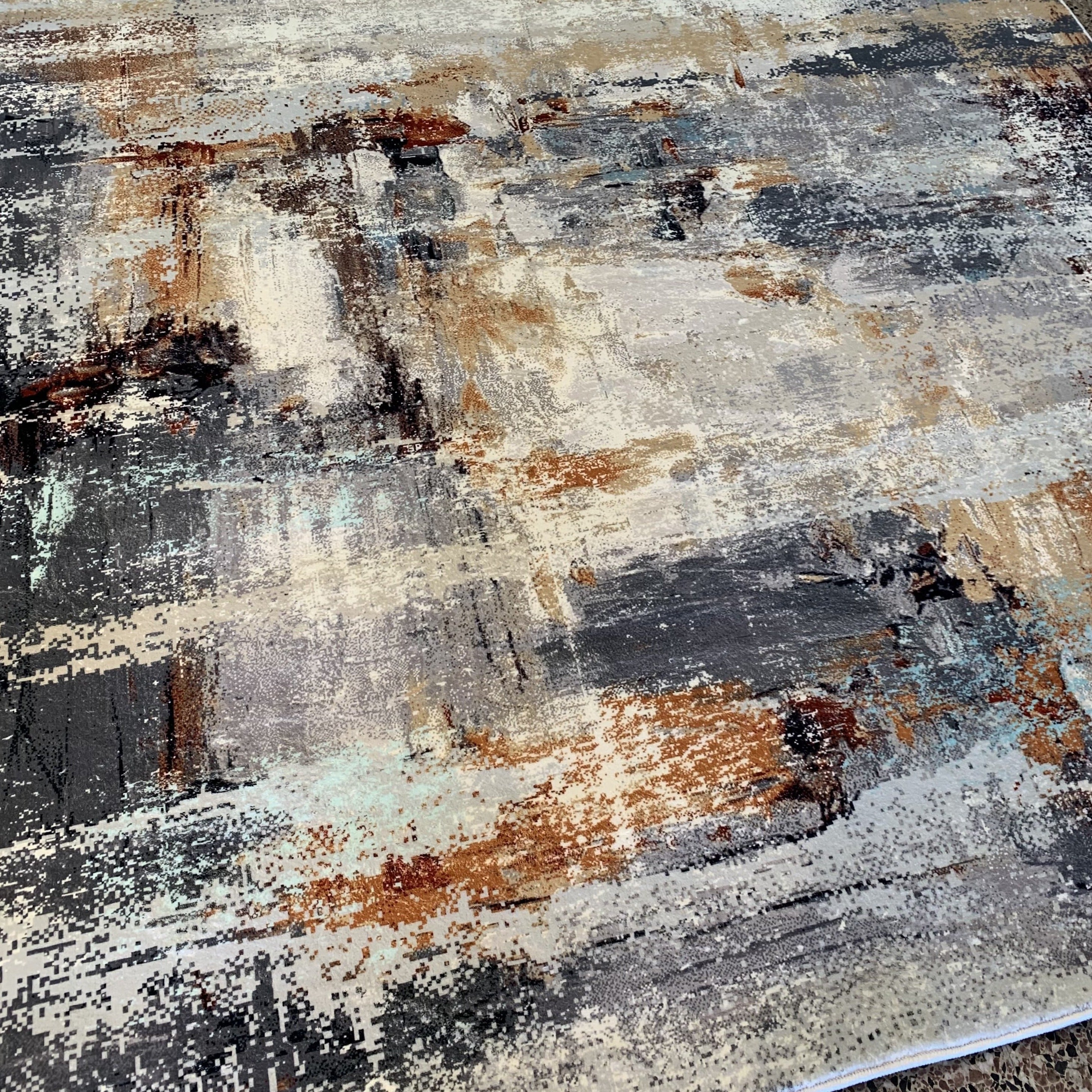 Brown Gray White Cozy Marble Comfortable Multicolor Abstract Soft Fluffy Print Design Area Rug/ Carpet