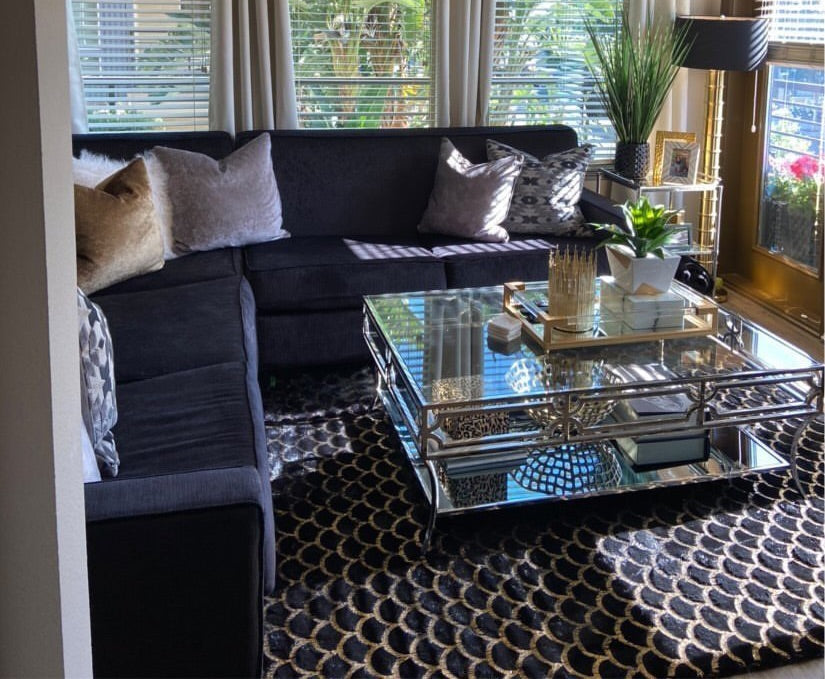 Black Faux With Gold Shimmery Metallic Rug