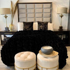 Braided Fluffy Faux Fur Chinchilla Black Bed Cover/ Coverlet/ Bed Spread/ Blanket/ Comforter/ King Cal Size - Queen Size