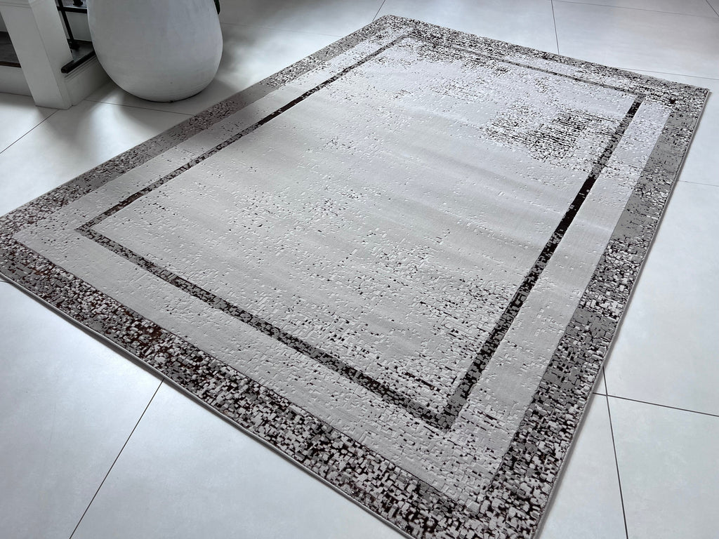 Polyester Silver with Gold Viscose Blend Border Design Rug/Carpet - Style# Maximus 245 - Color-Changing Flat Weave Rug