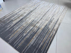 Polyester Silver with Gold Viscose Blend Geometric Design Rug/Carpet - Style# Maximus 241 - Color-Changing Flat Weave Rug
