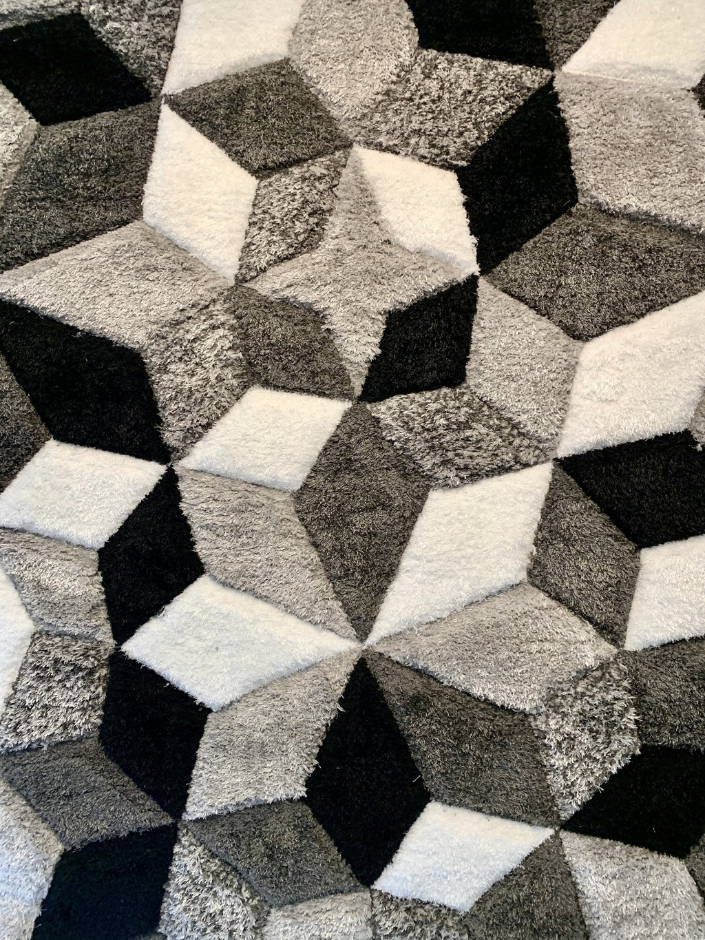 Plush Fluffy Shine 3D Geometric Silver Black White Shag Area Rug/Carpet