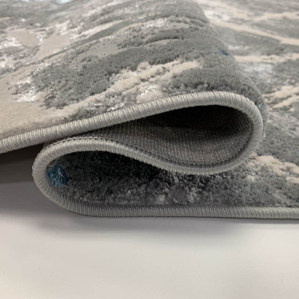 Abstract Blue/ Platinum Metallic Area Rug